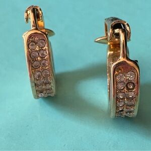 Dior Vintage Elegant Gold and Rhinestone Hoop Earrings